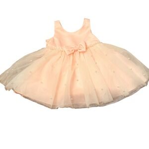American Princess Baby Girl 12M Peach Pink Pearl Tulle Formal Occasion Dress NWT